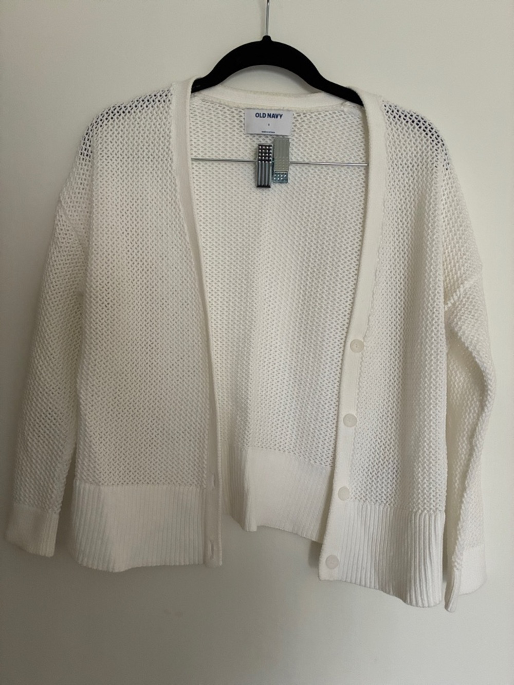 Old Navy White Open-Weave Button Front Cardigan